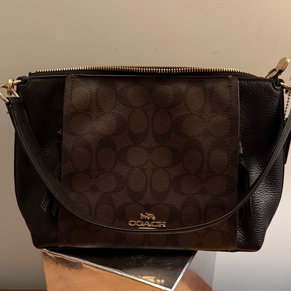 Coach Brown and Black Signature Shoulder Bag